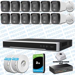 Provzen Hikvision 12’li İP 4MP Güvenlik Kamerası Seti Colorvu Mikrofonlu Olay Anında Bildirim