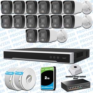 Provzen Hikvision 14’lü İP 4MP Güvenlik Kamerası Seti Colorvu Mikrofonlu Olay Anında Bildirim