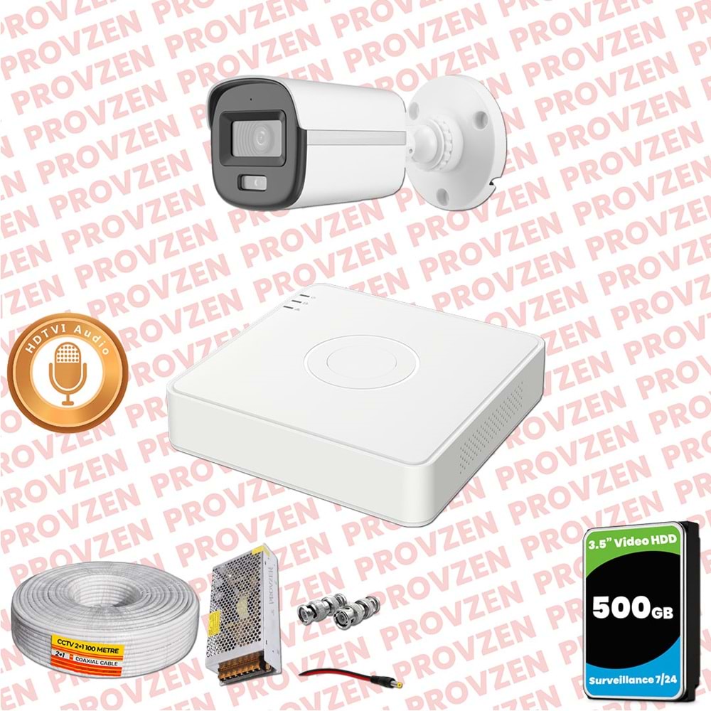 Provzen Hikvision 1'li Full HD Güvenlik Kamerası Set 7/24 Renkli, Mikrofonlu, Olay Anında Bildirim