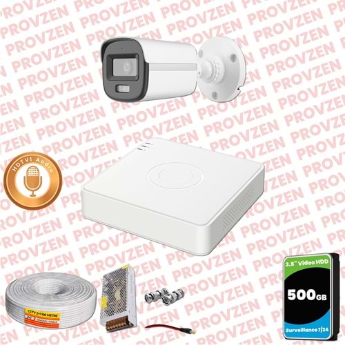 Provzen Hikvision 1'li Full HD Güvenlik Kamerası Set 7/24 Renkli, Mikrofonlu, Olay Anında Bildirim