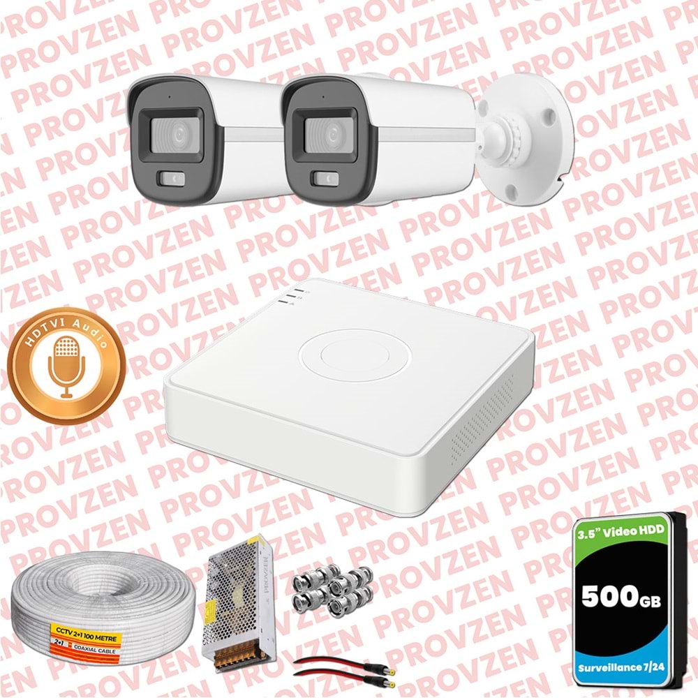 Provzen Hikvision 2'li Full HD Güvenlik Kamerası Set 7/24 Renkli, Mikrofonlu, Olay Anında Bildirim