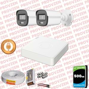Provzen Hikvision 2'li Full HD Güvenlik Kamerası Set 7/24 Renkli, Mikrofonlu, Olay Anında Bildirim