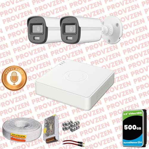 Provzen Hikvision 2'li Full HD Güvenlik Kamerası Set 7/24 Renkli, Mikrofonlu, Olay Anında Bildirim