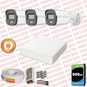 Provzen Hikvision 3'lü Full HD Güvenlik Kamerası Set 7/24 Renkli, Mikrofonlu, Olay Anında Bildirim