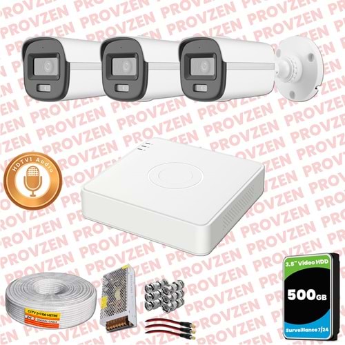 Provzen Hikvision 3'lü Full HD Güvenlik Kamerası Set 7/24 Renkli, Mikrofonlu, Olay Anında Bildirim