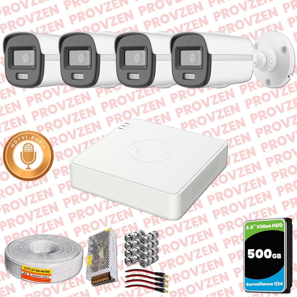 Provzen Hikvision 4'lü Full HD Güvenlik Kamerası Set 7/24 Renkli, Mikrofonlu, Olay Anında Bildirim