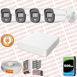 Provzen Hikvision 4'lü Full HD Güvenlik Kamerası Set 7/24 Renkli, Mikrofonlu, Olay Anında Bildirim