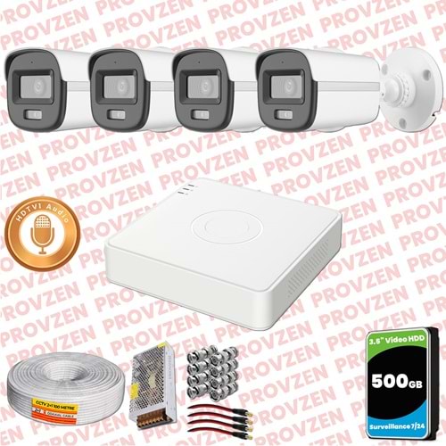 Provzen Hikvision 4'lü Full HD Güvenlik Kamerası Set 7/24 Renkli, Mikrofonlu, Olay Anında Bildirim
