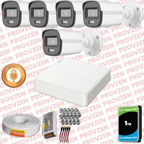 Provzen Hikvision 5'li Full HD Güvenlik Kamerası Set 7/24 Renkli, Mikrofonlu, Olay Anında Bildirim