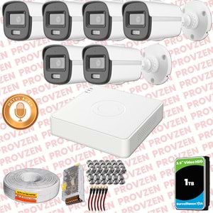 Provzen Hikvision 6'lı Full HD Güvenlik Kamerası Set 7/24 Renkli, Mikrofonlu, Olay Anında Bildirim