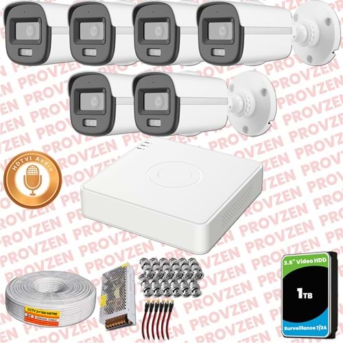 Provzen Hikvision 6'lı Full HD Güvenlik Kamerası Set 7/24 Renkli, Mikrofonlu, Olay Anında Bildirim