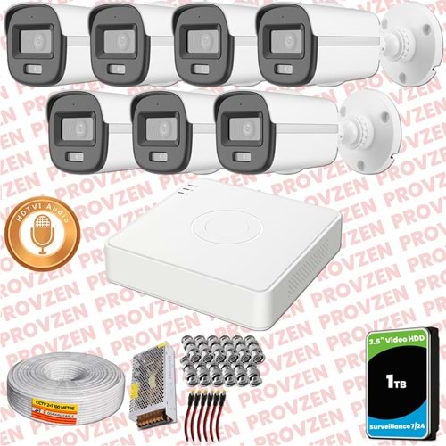 Provzen Hikvision 7'li Full HD Güvenlik Kamerası Set 7/24 Renkli, Mikrofonlu, Olay Anında Bildirim