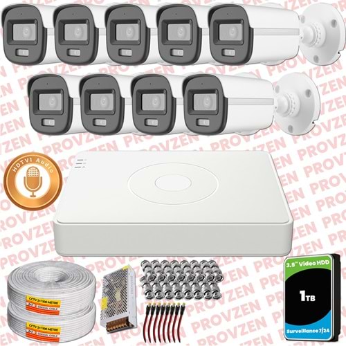 Provzen Hikvision 9'lu Full HD Güvenlik Kamerası Set 7/24 Renkli, Mikrofonlu, Olay Anında Bildirim