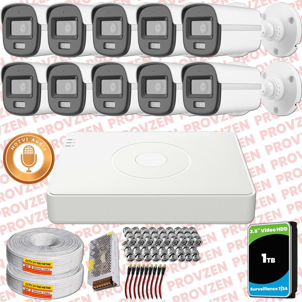 Provzen Hikvision 10'lu Full HD Güvenlik Kamerası Set 7/24 Renkli, Mikrofonlu, Olay Anında Bildirim