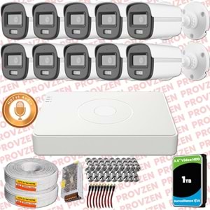 Provzen Hikvision 10'lu Full HD Güvenlik Kamerası Set 7/24 Renkli, Mikrofonlu, Olay Anında Bildirim