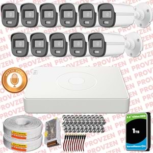 Provzen Hikvision 11'li Full HD Güvenlik Kamerası Set 7/24 Renkli, Mikrofonlu, Olay Anında Bildirim