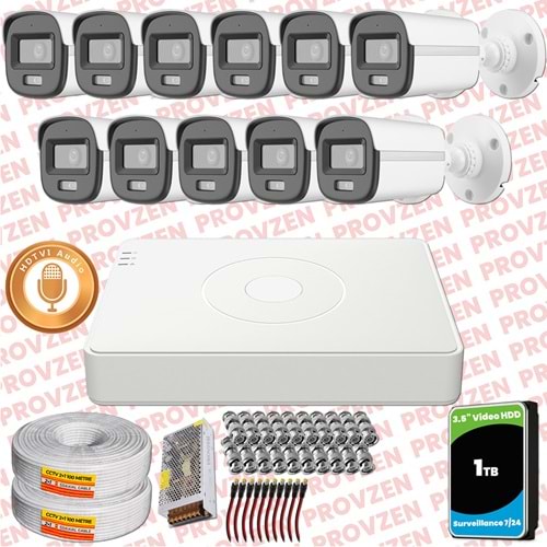 Provzen Hikvision 11'li Full HD Güvenlik Kamerası Set 7/24 Renkli, Mikrofonlu, Olay Anında Bildirim