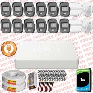Provzen Hikvision 12'li Full HD Güvenlik Kamerası Set 7/24 Renkli, Mikrofonlu, Olay Anında Bildirim