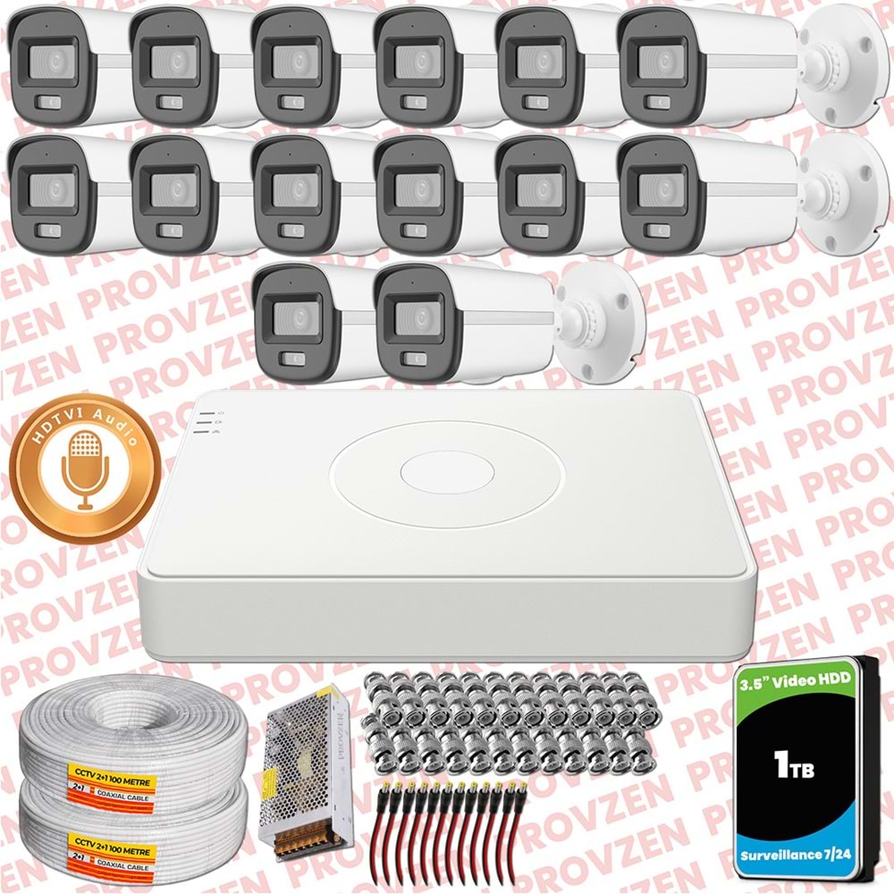 Provzen Hikvision 14'lü Full HD Güvenlik Kamerası Set 7/24 Renkli, Mikrofonlu, Olay Anında Bildirim