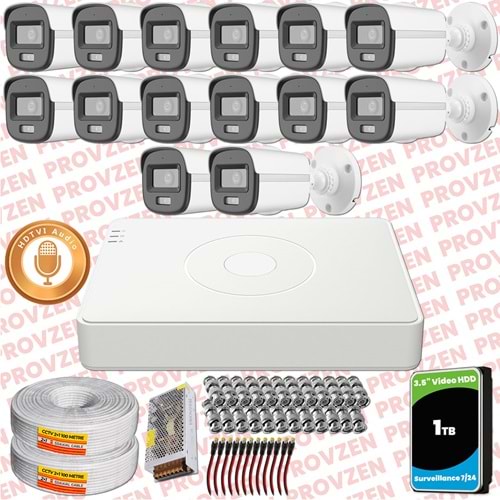Provzen Hikvision 14'lü Full HD Güvenlik Kamerası Set 7/24 Renkli, Mikrofonlu, Olay Anında Bildirim