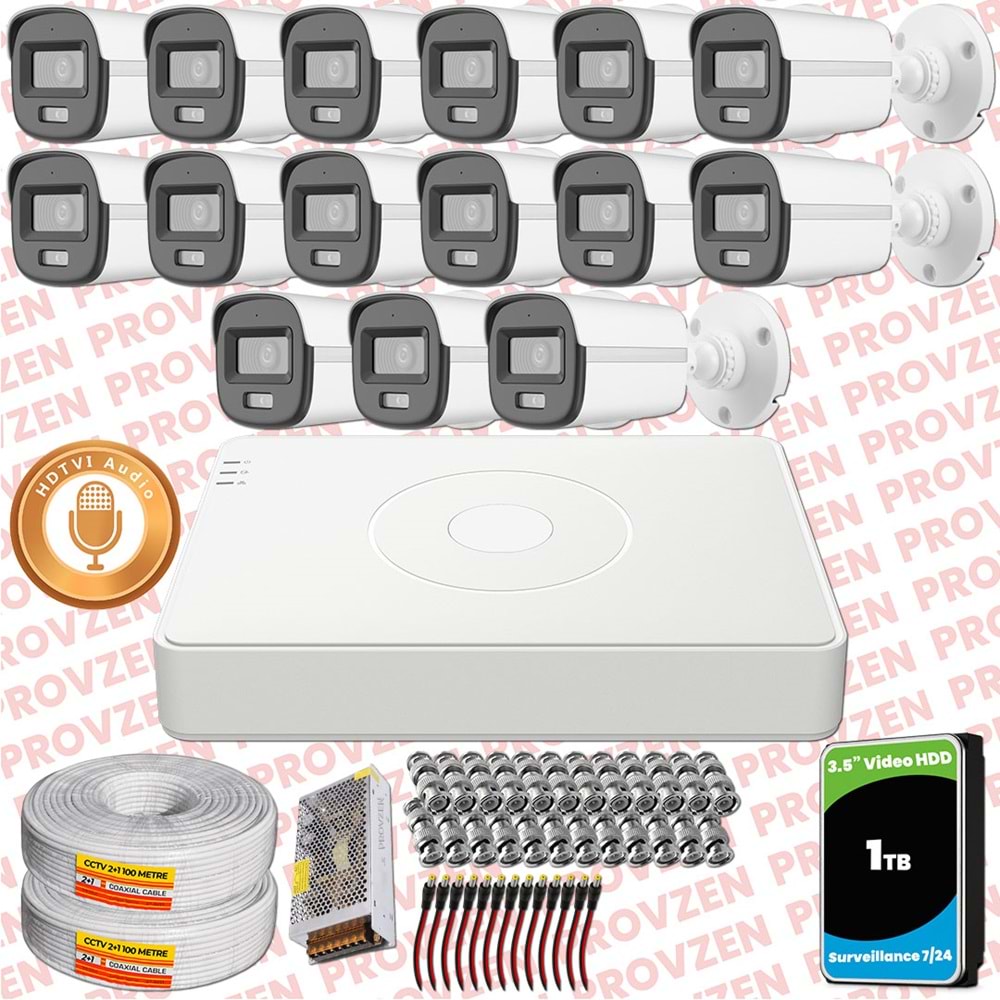 Provzen Hikvision 15'li Full HD Güvenlik Kamerası Set 7/24 Renkli, Mikrofonlu, Olay Anında Bildirim