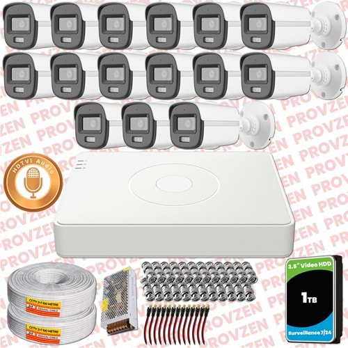 Provzen Hikvision 15'li Full HD Güvenlik Kamerası Set 7/24 Renkli, Mikrofonlu, Olay Anında Bildirim