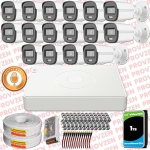 Provzen Hikvision 16'lı Full HD Güvenlik Kamerası Set 7/24 Renkli, Mikrofonlu, Olay Anında Bildirim