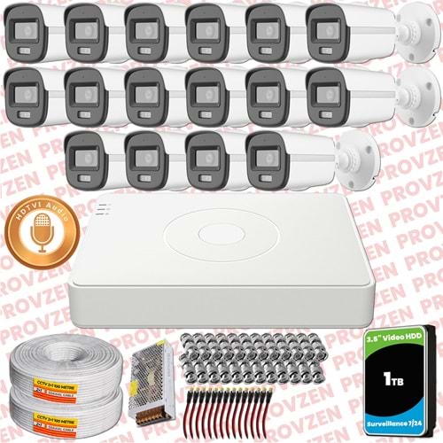 Provzen Hikvision 16'lı Full HD Güvenlik Kamerası Set 7/24 Renkli, Mikrofonlu, Olay Anında Bildirim